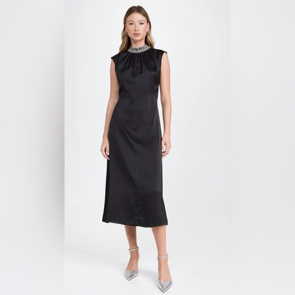 MISA Kira Satin Jewel Neck Embellished Dress